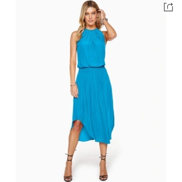 NWOT Ramy Brook Audrey smocked midi dress in lagoon - Picture 1 of 6